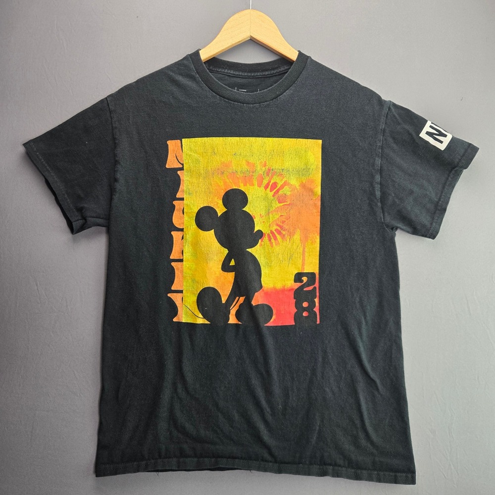 Disney Neff Mickey Mouse Sunset Graphic T-Shirt Small Black Cotton Short Sleeve